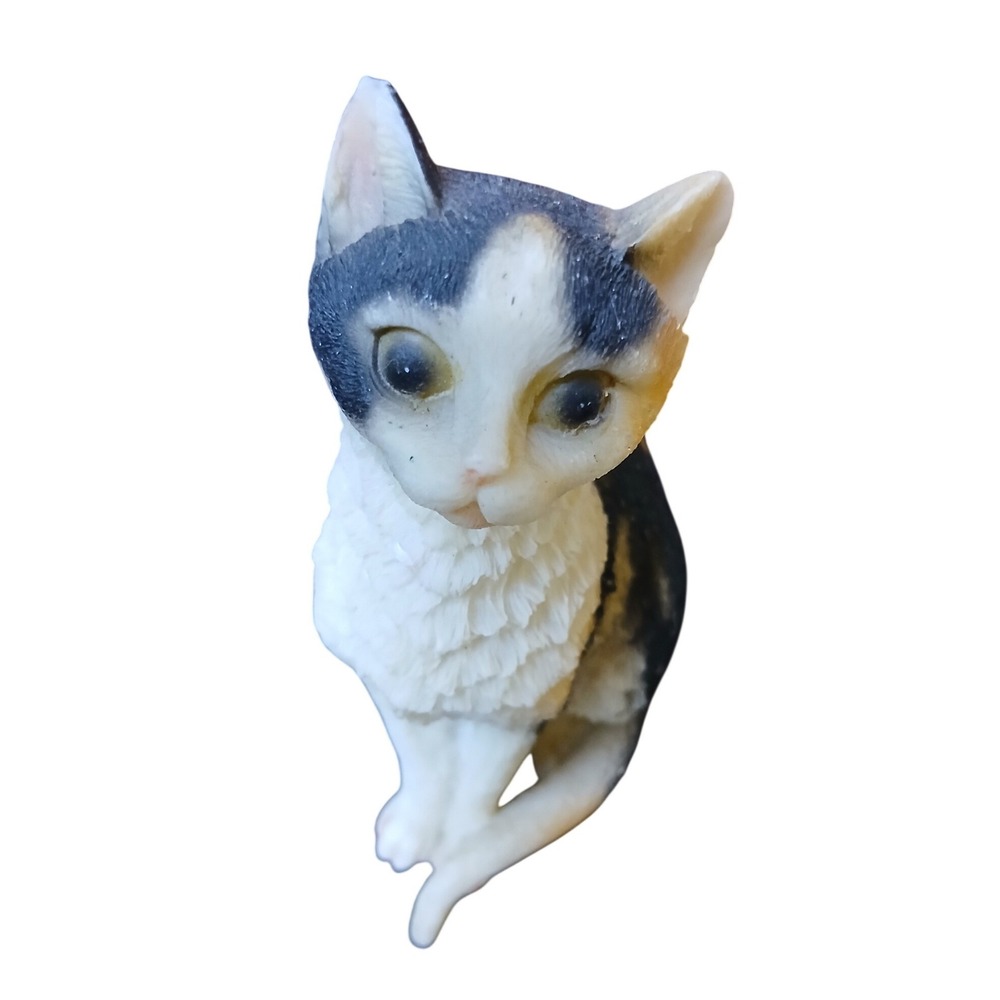 Miniature Calico Cat Figurine Sitting Textured Resin Kitten Statue 4.5 Inch - Picture 6 of 8